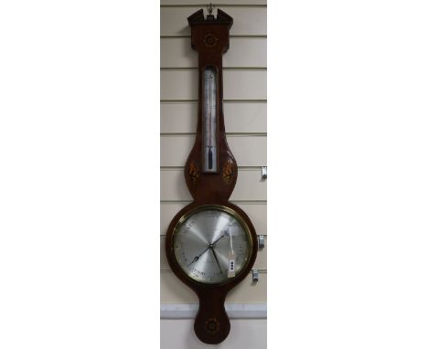 A Regency inlaid mahogany wheel barometer, P. Ramos, 281 Holborn, London, 99cm