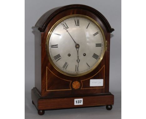 An Edwardian inlaid mahogany eight day mantel clock