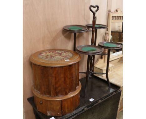 A four tier cake stand and a Victorian cylindrical commode, commode W.43cm