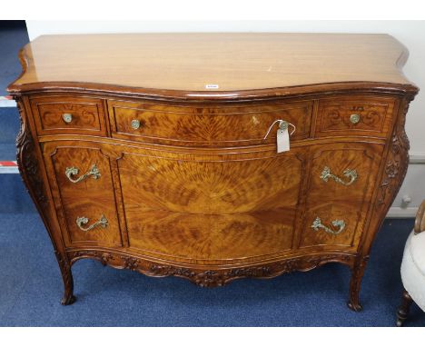 A Hepplewhite revival marquetry inlaid flame mahogany commode, W.133cm
