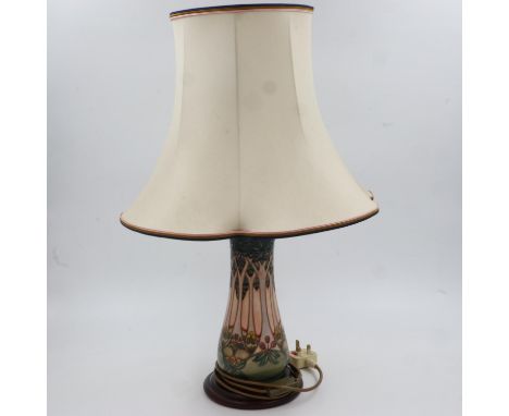 Sally Tuffin for Moorcroft, a table lamp base in the Cluny pattern, with shade, no cracks or chips, H: 34 cm to top of base, 
