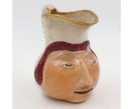A Victorian character jug, likely by Tunstall, with gilt highlights, H: 21 cm, crazing throughout, some wear to gilding and l