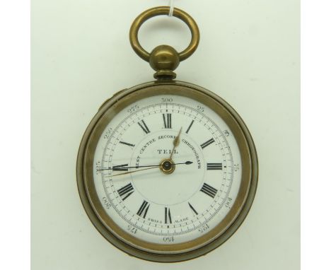 TELL: brass cased Best Centre Seconds Chronograph pocket watch, key wind, working at lotting. UK P&amp;P Group 1 (£16+VAT for