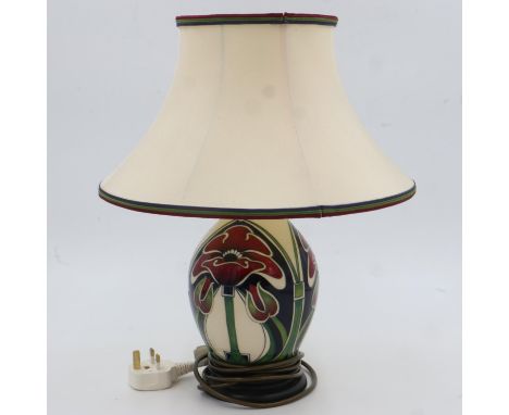 Rachel Bishop for Moorcroft table lamp in the Petal Dome pattern, no cracks or chips, with shade, H: 22 cm to top of base. Al