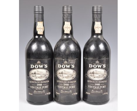 Dow's - Vintage Port - Three bottles of vintage 1980's 1988 Quinta Do Bomfim Dows port each with good seals and numbered labe