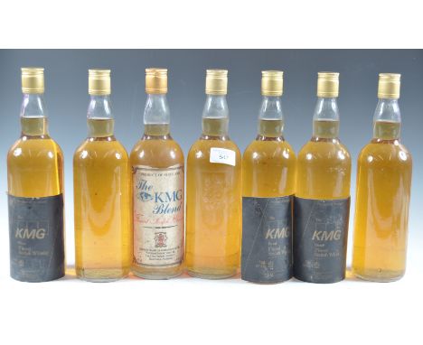 A rare collection of 7x vintage The KMG Blend Finest Scotch Whisky specially blended and bottles by William Grant &amp; Sons 