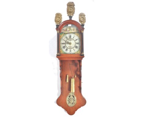 A late 18th Century&nbsp;Staartklok mahogany Dutch&nbsp;wall clock. The hood having arched glazed door flanked by columns, th