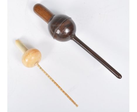 A rare 18th Century Georgian lignum vitae cased ivory hydrometer. The hollow bulb avolve scale numbered 1-18 complete in turn