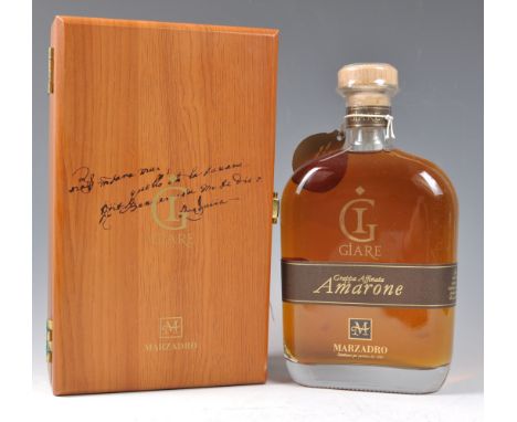 Giare Amarone - Grappa Affinata - A cased bottle of Italian Marzadro three year distilled wine. Complete in neat presentation