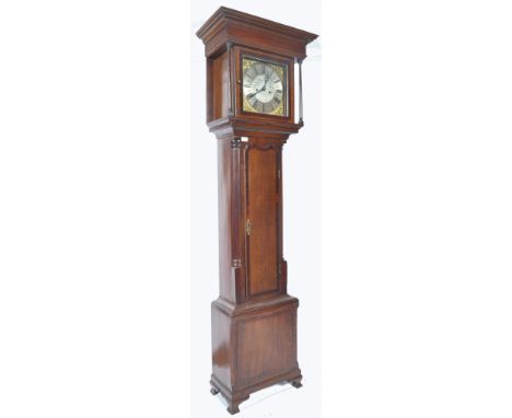 An early 19th century mahogany brass faced longcase / grandfather clock by Thomas Stringer, Newhall. Brass and silvered dial 