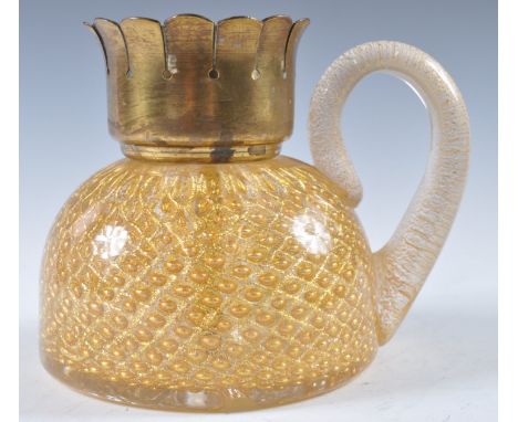 A stunning 19th Century Italian Venetian probably Murano glass chamberstick / candlestick having a cased gilt pineapple type 
