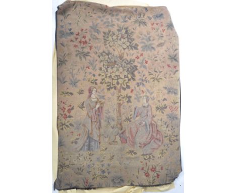A large 17th Century tapestry being hand embroidered wall hanging with scene of high class women in period attire, one in a k