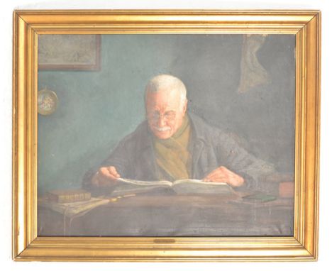 Z De Winter ( Dutch 20th century ) A good circa 1930's oil on canvas portrait study of an elderly gentleman reading at a tabl