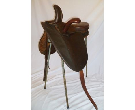 A HISTORIC PARK SIDE SADDLE, discovered in France in the 1930's, full head 21" x 13" seat, refurbished, roller bar, removable