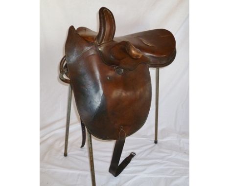 A COLLECTOR'S SIDE SADDLE full head 21" x 13" seat, slit handkerchief pocket, roller bar, narrow fit (in need of restoration)