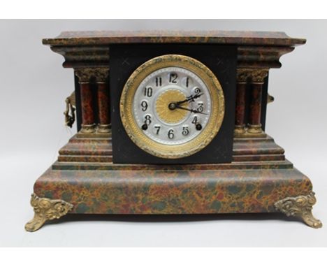 THE SESSIONS CLOCK COMPANY, CONNECTICUT AN AMERICAN MANTEL CLOCK having a painted effect architectural case, the dial with Ar