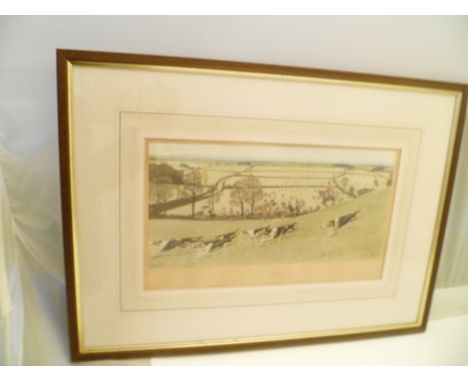 AFTER LIONEL EDWARDS A hunting print "The Warwickshire... Looking Towards Edgehill", 32cm x 50cm, mounted and glazed in eboni