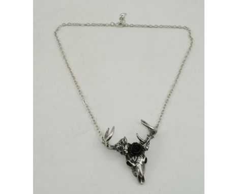AN "ALCHEMY" CAST PEWTER STAG HEAD NECKLACE, the "Black Rose Magic Stag", on chain 