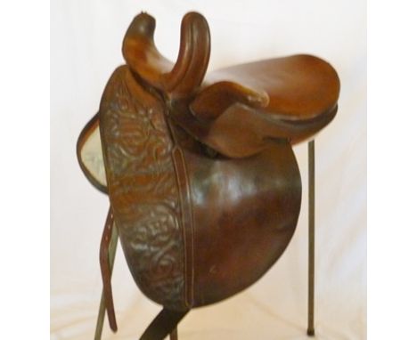 A VICTORIAN SIDE SADDLE 1860-1875 non cut back head 20.5" x 14" seat, quilted safe, Y-balance girth, roller bar fitting, repl