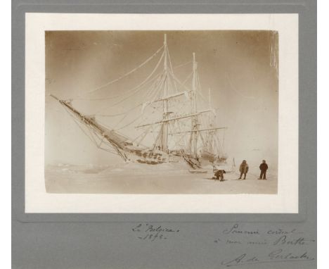 BELGIAN ANTARCTIC EXPEDITION - ADRIEN DE GERLACHE'La Belgica 1898', photograph showing the ship stuck in the ice with three c