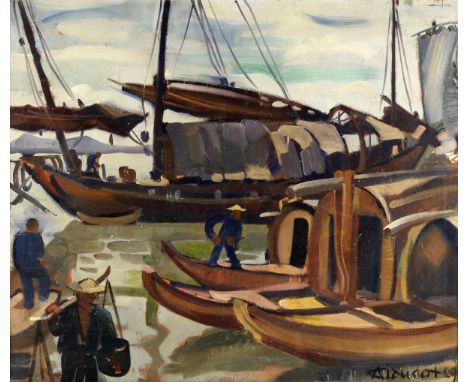 André Claudot (French, 1892-1982)Sampans moored in Hangzhou Harbour, China signed and dated 'AClaudot 29' (lower right)oil on