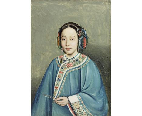 School of Lamqua (Chinese, active 1805-1830)Portrait of a Beauty oil on canvas68 x 47.5cm (26 3/4 x 18 11/16in).For further i