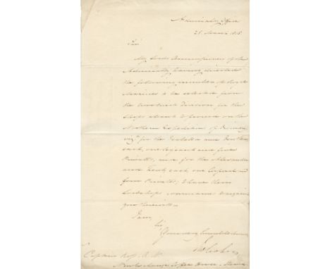 NORTH-WEST PASSAGE – FIRST ROSS EXPEDITIONTwo orders, signed ('JW Croker') as Secretary to the Admiralty to Captain Ross, R.N