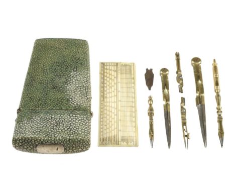 An 8 piece etui in shagreen case the 4" scale rule by TROUGHTON London, one piece missing o/w G+ 