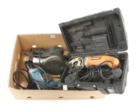 A WORX multi function saw, a MAKITA dry wall driver and a METABO sander 240v Pat tested 