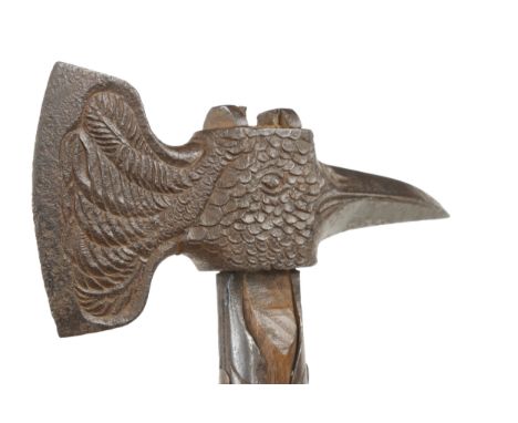 A unique, important and very decorative 18c French/German strapped boarding axe the head in the form of an eagle , the 3 1/2"