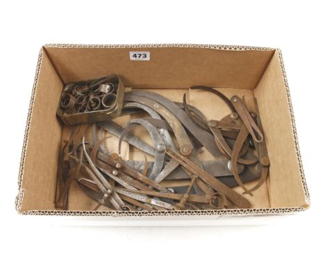 A quantity of engineer's calipers and dividers, some light rust G- 