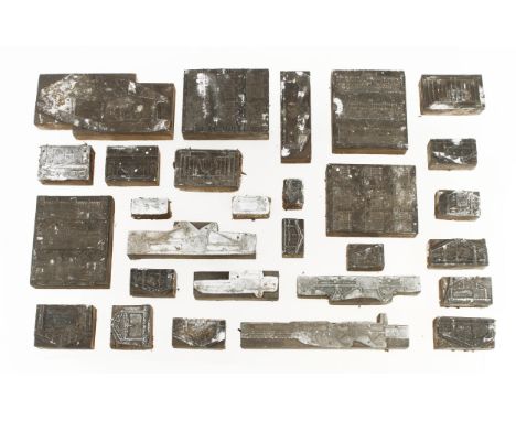 Six large French metal on wood print blocks and 27 smaller print blocks G