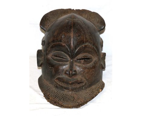 African mask, bearded, possibly DRC, Tabwa helmet, 49cm