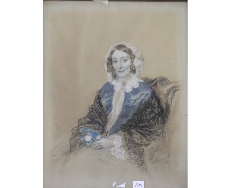 JOHN JAMES HARWOOD
Portrait of a Seated Lady
Signed and dated 1854, mixed media, 57cm x 45cm