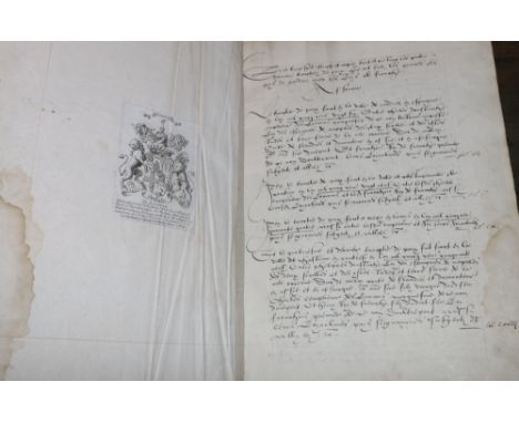 Large leather bound volume, manuscript, French language, ex libris Lord Polwarth CONDITION REPORT: Spine damaged top and bott