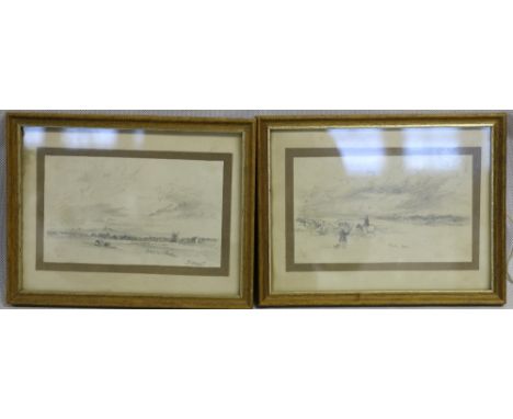 19TH CENTURY ENGLISH SCHOOL
Pencil sketch of cattle in the field and a companion
One initialled *JMWT* both with colour notat