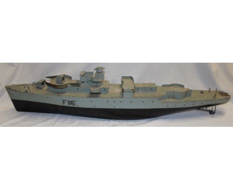 A scale-built wooden constructed part model British warship, 37" long