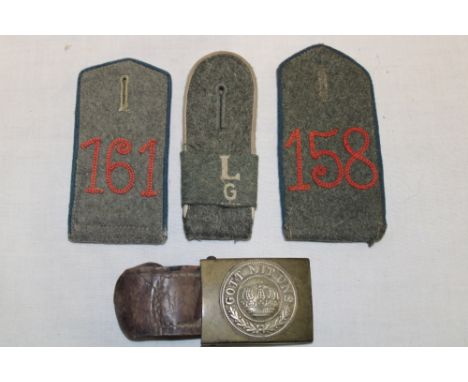 A First War German military belt buckle with part leather strap and three Imperial German epaulettes "Lg58/158/161" (4)