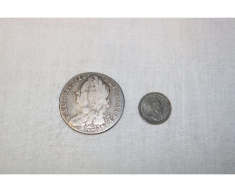 A George II 1745 Lima silver shilling and an Edward VII 1902 model shilling