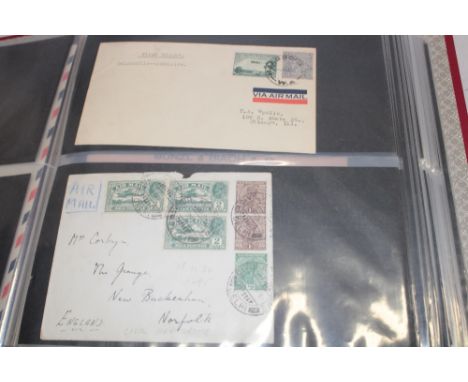 A folder album containing a collection of 1930's airmail covers including Australia, India, Africa, South America etc.