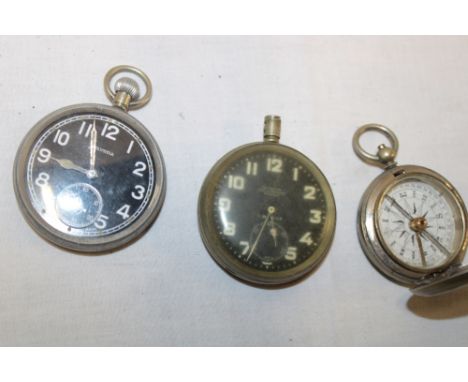 A First War Military Services pocket watch by Helvetia marked "GS/TP P1867"; one other Military Services pocket watch and a F