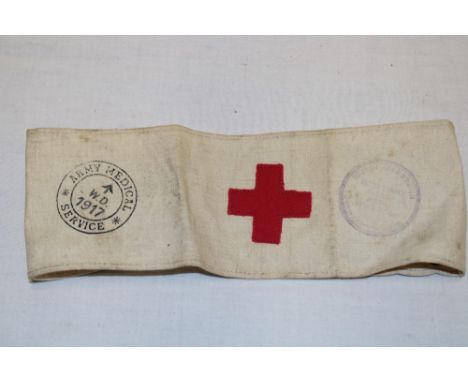 An original First War Army Medical Service Red Cross arm band dated 1917