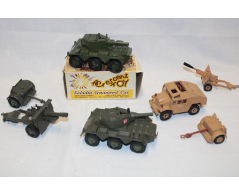 A Crescent Toys No. 1263 Saladin armoured car, mint in original box together with an unboxed Crescent Toys field gun with Lim