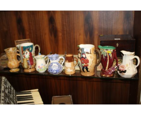 A SELECTION OF CERAMIC JUGS TO INCLUDE BESWICK, MASONS, ROYAL DOULTON ETC. (8)