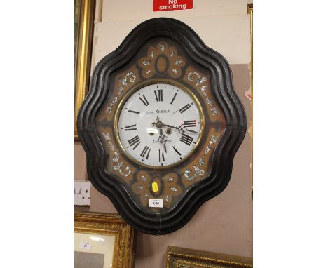 A FRENCH ANTIQUE WALL CLOCK WITH MOTHER-OF-PEARL DETAIL