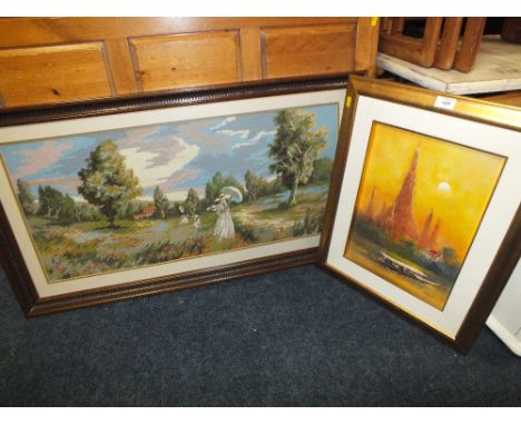 A MODERN CANVAS PICTURE AND A TAPESTRY (2)