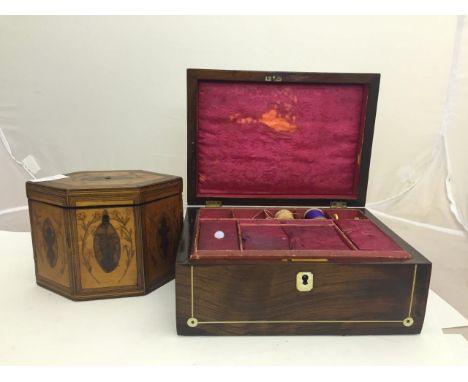 A 19th century tea caddy; together with a 19th century mahogany work box