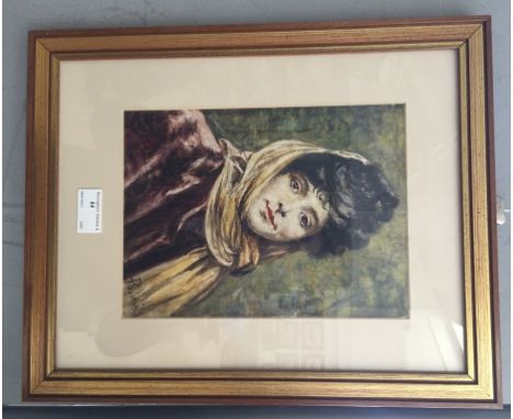 Pasini (Italian School, 19th/20th century): Portrait of a lady in a scarf, watercolour, signed lower right, 24 x 18 cm