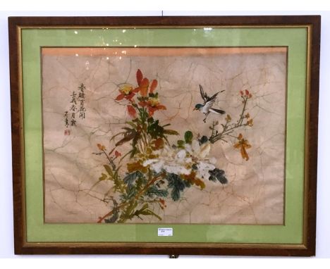 Chinese School: Study of a bird & flowering branches, bears artist's seal mark, 43 x 62 cm