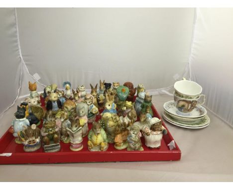 37 Beswick Beatrix Potter figures to inc gold stamp examples; together with Doulton Bunnykins plates, cups and saucers